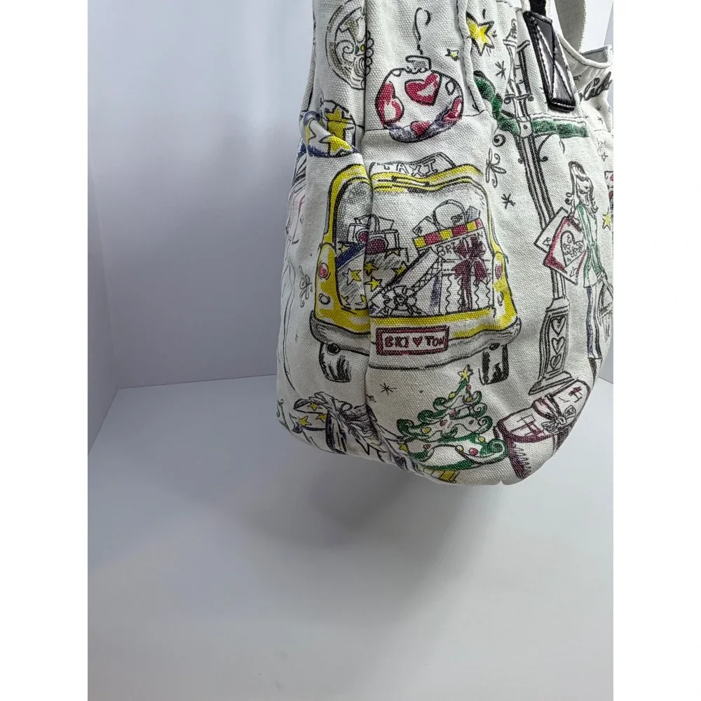Brighton Happy Holidays Canvas Tote Bag Cream Multi Sketch Print Festive Shopper